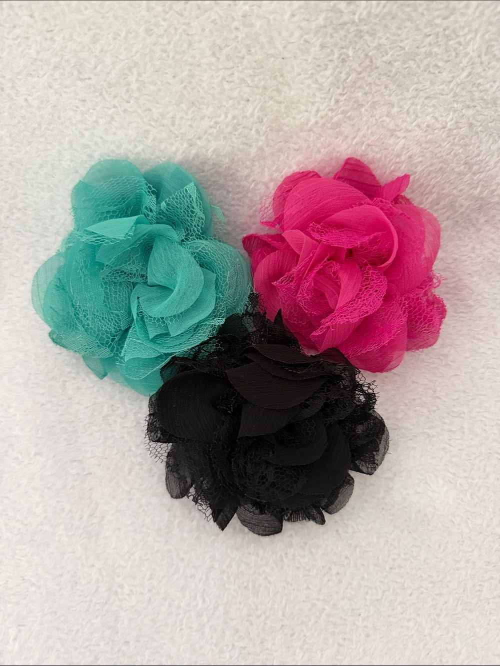 NWOT Set of 3 Flower Pins or Hair Clips - Pink, Teal & Black